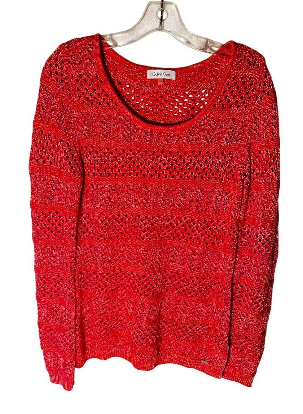 Calvin Klein Coral Pink Sweater W/ Delicate Open Stitch Knit Pattern Sz S